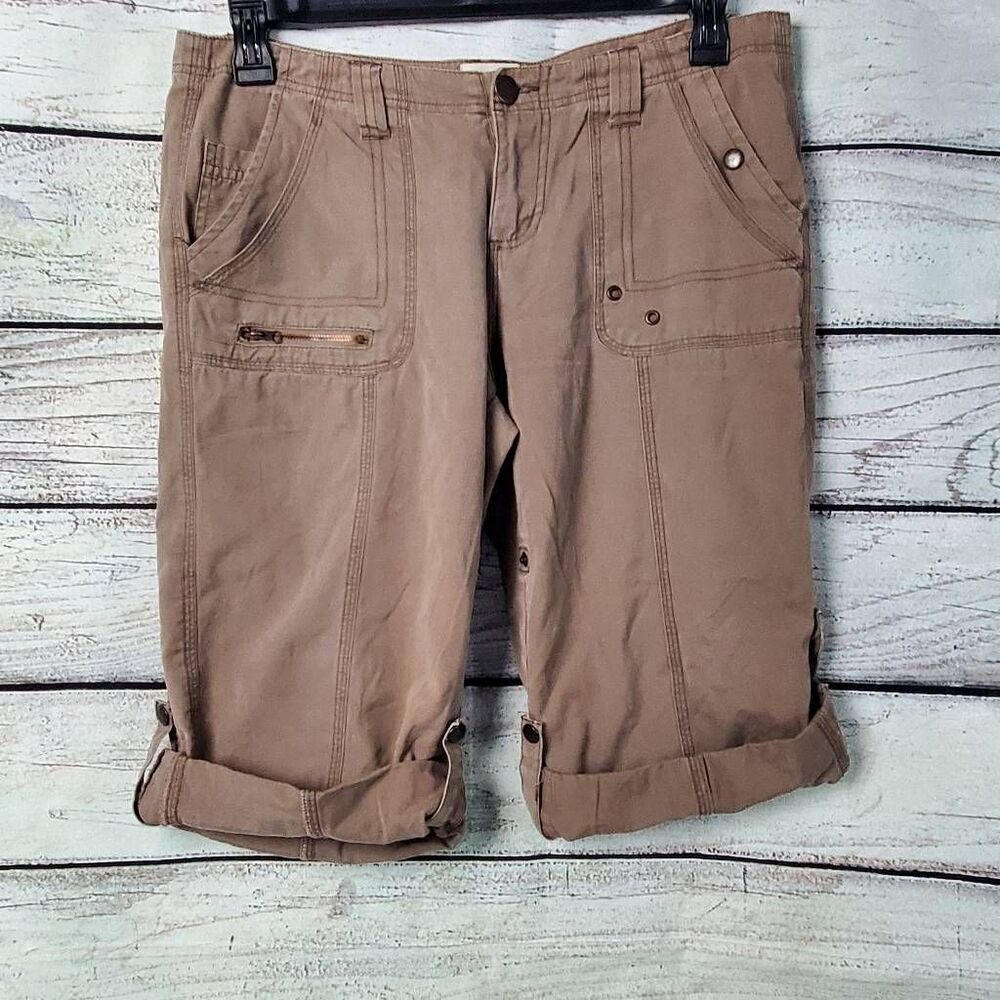 Maurices Women’s Utility Cargo Shorts Size 11/12 Brown Cotton Roll-Up Button Tab